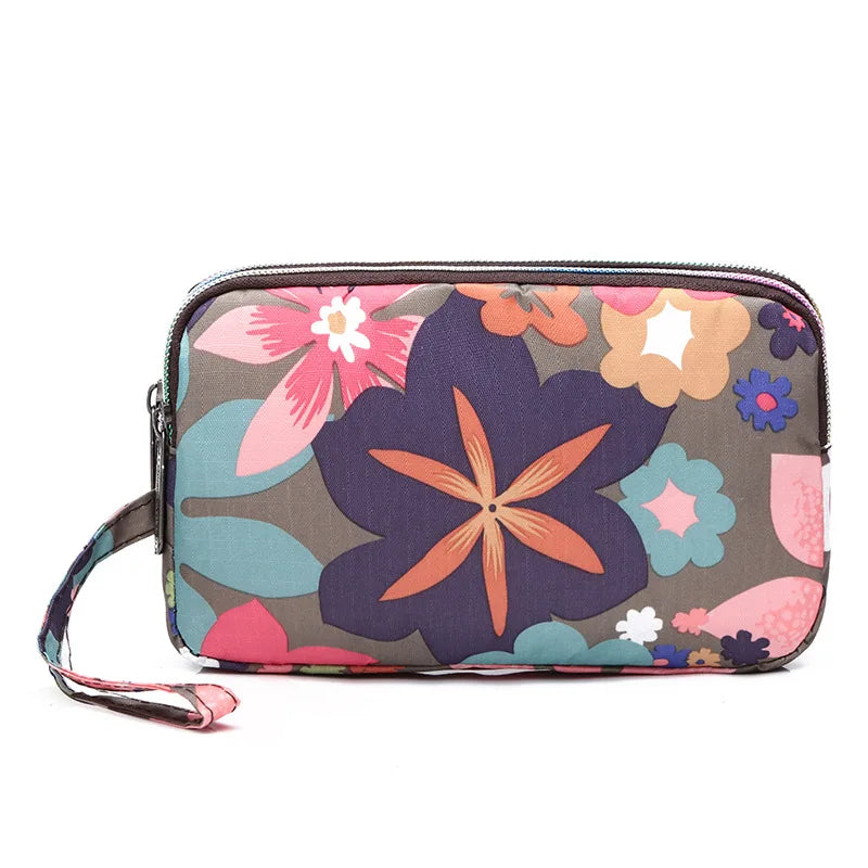 Fashion Flower Print Wallet For Women Three Layer High-capacity Mobile Phone Bag Portable Handheld Bag Mini Key Bag Clutch Bag