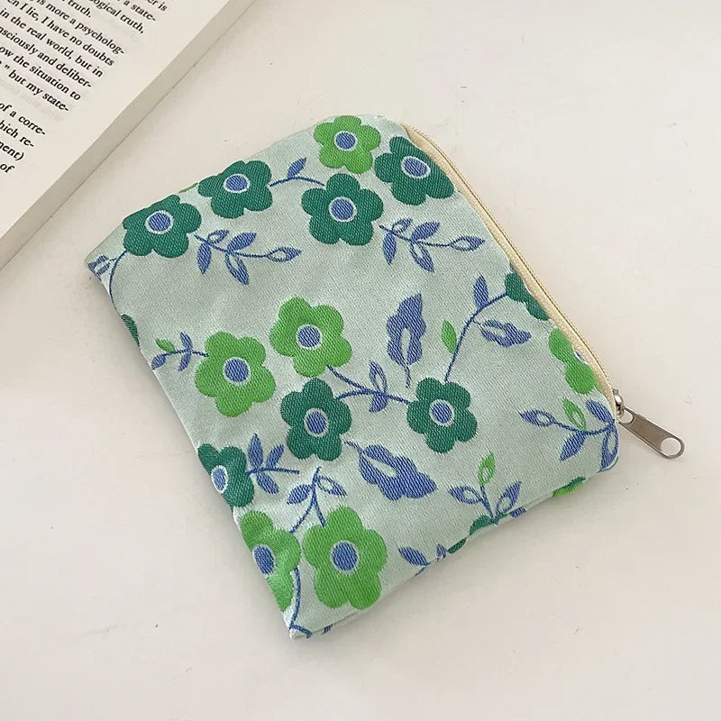 Mini Small Zipper Coin Purse Women Cute Floral Clutch Purse Lipstick Bag Key Wallet Lady Cotton Travel Makeup Storage Bag Pouch