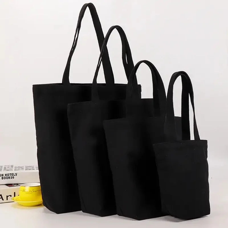 Black Canvas Shoulder Bag - Large Capacity Casual Tote