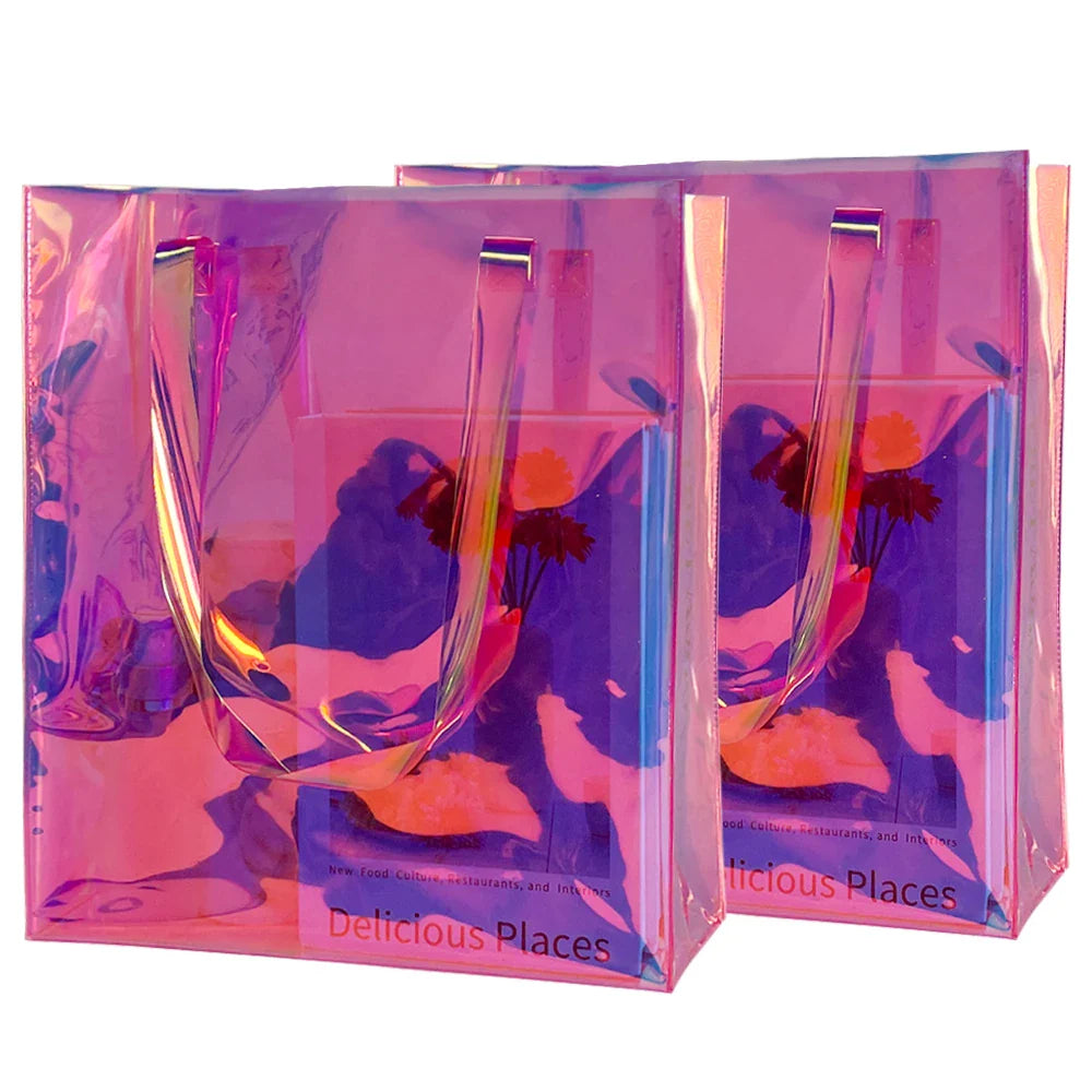 Clear Tote Bag 2-Pack Holographic Iridescent for Sports, Work, Travel, Stadiums, Concerts