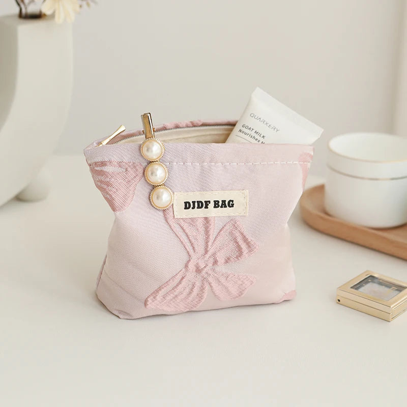 Mini Female Cosmetic Bag Portable Red Soft Small Sanitary Napkin Storage Bag Commuter Coin Key Bag Portable Bank Card Bag