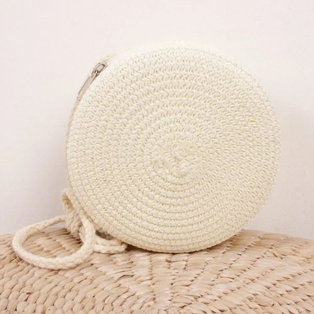 Candy Color Round Straw Bag - Women's Woven Beach Crossbody Rattan Handbag