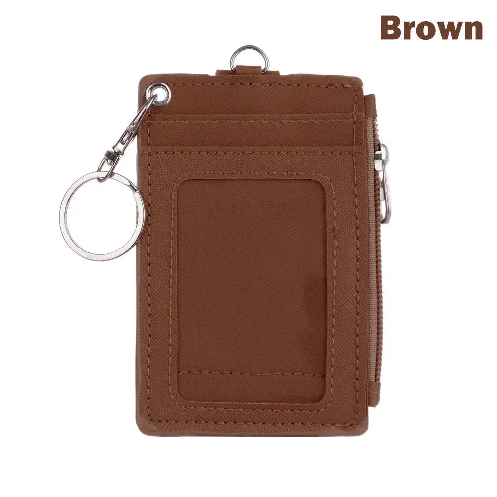 Portable PU Leather Coin Purse Wallet Keychain Office Work Business ID Card Credit Badge Holder Bus Cards Cover Zipper Pocket