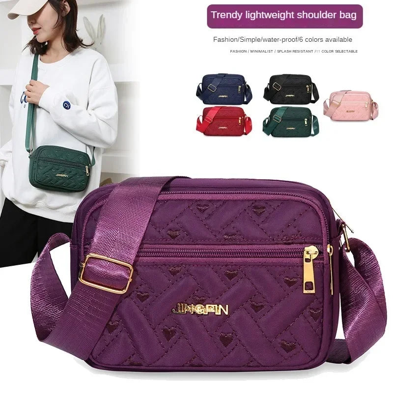 Fashion Embroidery Nylon Square Handbag Women's Shoulder Crossbody Casual Zipper Bag