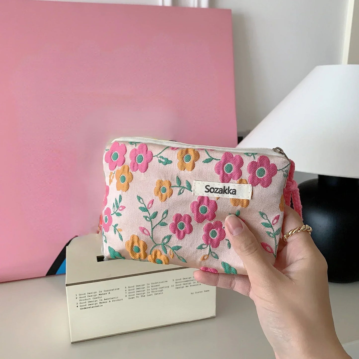 Red Green Floral Cute Women Wallet Mini Clutch Purse Coin Purse Cotton Bag Fresh Cute Card Bag Sanitary Napkins Bag Earphone Bag