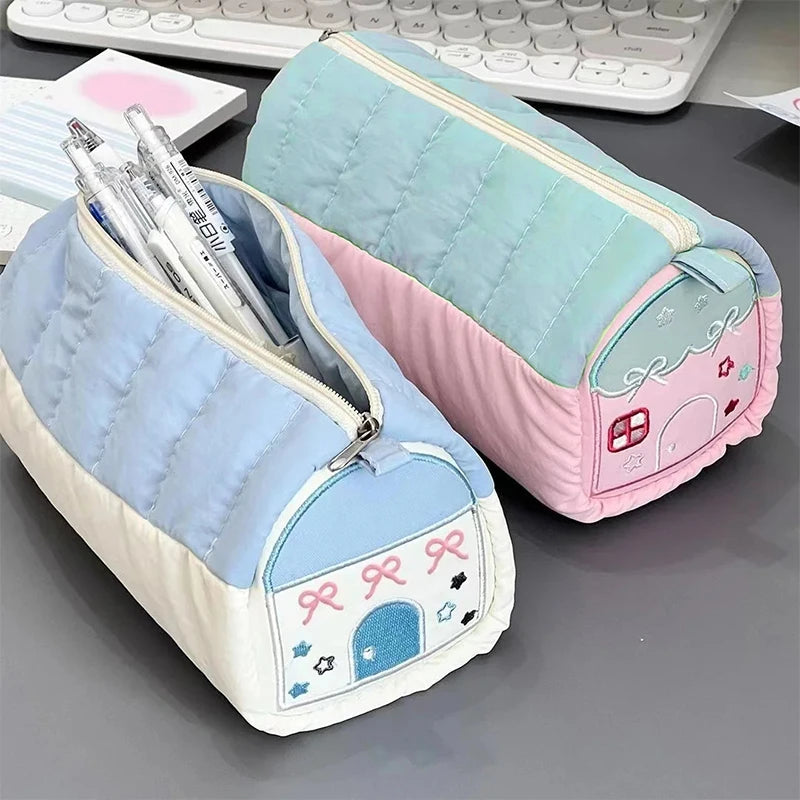 Cute House Shaped Cosmetic Pouch Women Zipper Large Cosmetic Bag Travel Washing Pouch Portable Pencil Case School Supplies 파우치