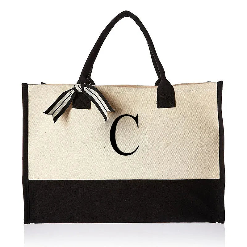 A-Z Canvas Tote Bag Large Capacity Shoulder Handbag