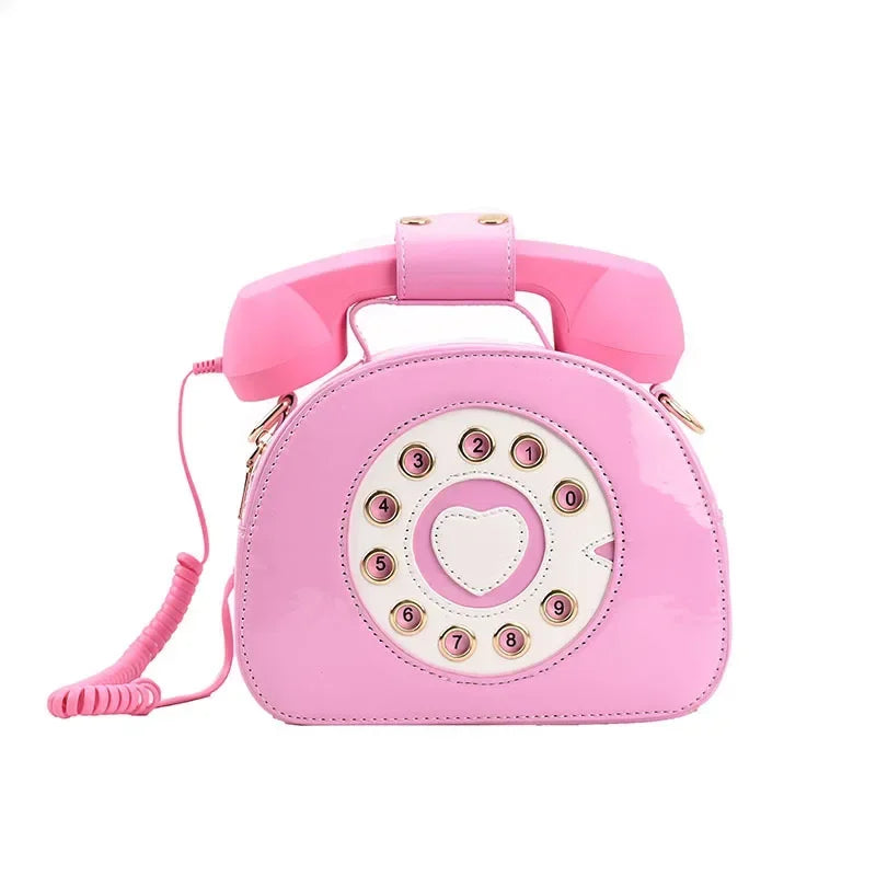 Women's Creative Shoulder Bag Telephone Shaped Crossbody Bag Retro PU Leather Designer Sweet Girl Phone Purses and Small Handbag