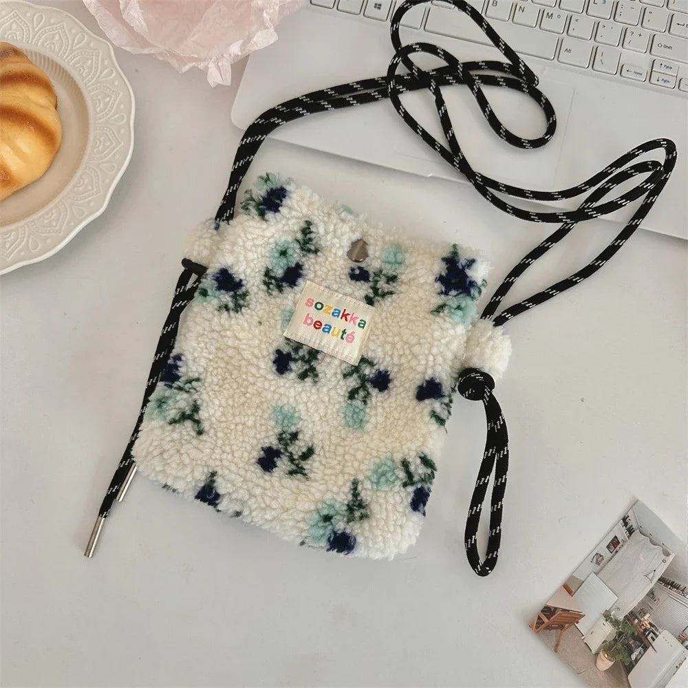 New Plush Dot Crossbody Bags for Women Cute Pink Single Shoulder Crossbody Bag Women Shopping Storage Bag Portable Phone Pouch