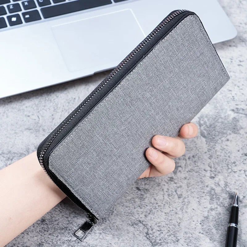 Men Long Wallet Large Capacity Multiple Card Slots Canvas Zippered Purse Business Handbag Card Holder Wallet Purses for Women