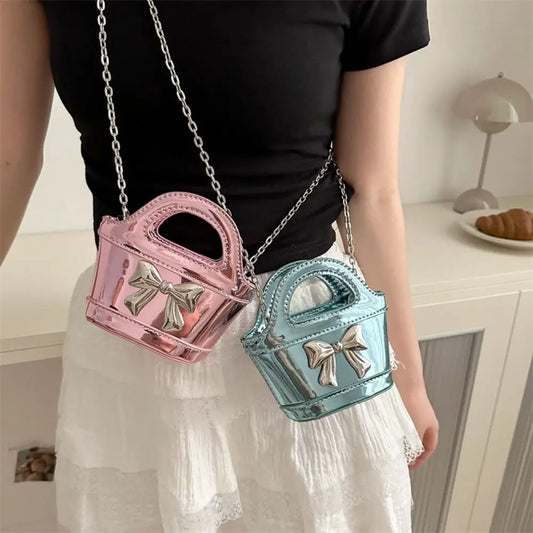 Mini Solid Color PU Leather Bowknot Crossbody Bag