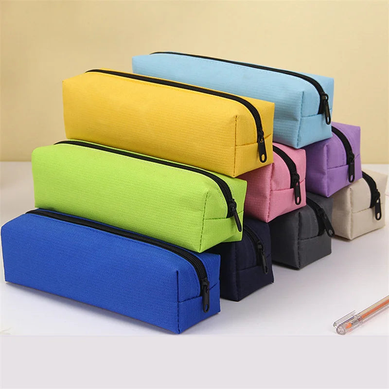 Small Solid Color Simple Zipper Kawai Pencil Case Mini Pen Bags for School Office Suppliers