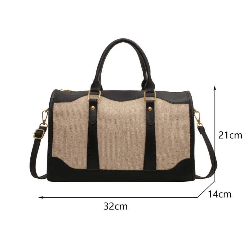 Women Travel Storage Handbag Vintage Fitness Luggage Bag Single Shoulder Crossbody Bag Large Nylon PU Leather Bag 2025 Handbags