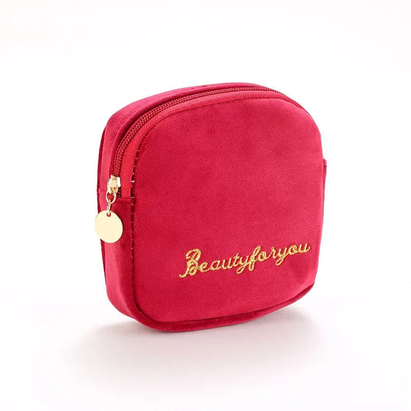 Plush Makeup Bag Cosmetic Bag for Women Zipper Large Solid Color Travel Toiletry Bag Travel Make Up Beauty Washing Pouch