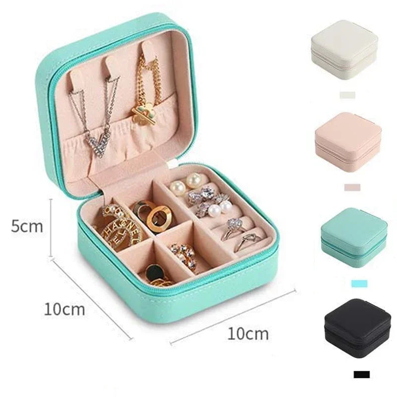 Solid Color Jewelry Organizer Leather Square Small Round Box Ring Earrings Portable Travel Jewelry Storage Lipstick Makeup Bag