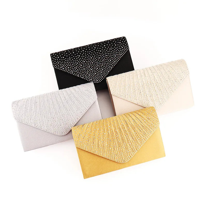 Crystal Bling Evening Clutch Bags - Wedding Party Envelope Handbags with Chain