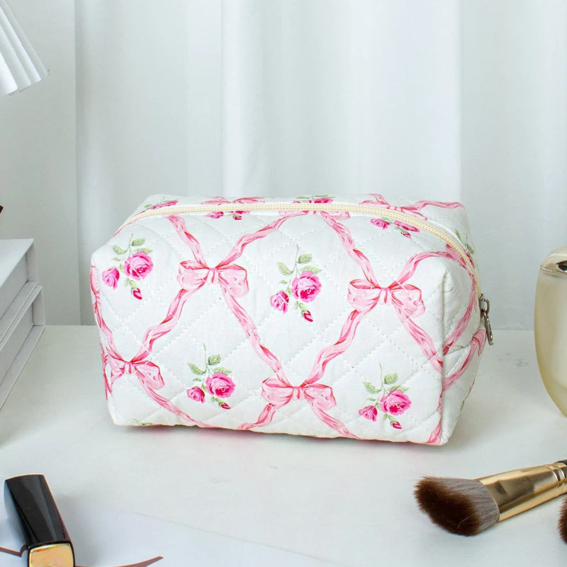 Bow Floral Women's Cosmetic Bags Cute Girls Sanitary Napkin Storage Bag Sanitary Pad Pouch Small Cosmetic Organizer Makeup Bag