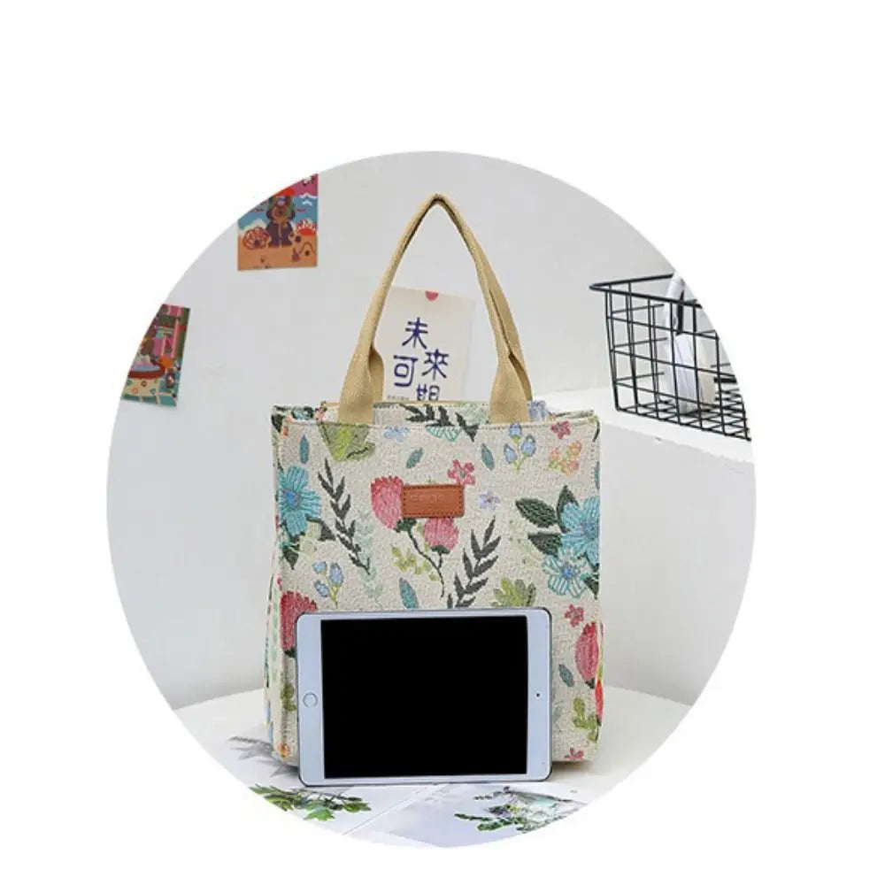 Fashion Handbag Floral Print Lunch Bag Large Capacity Thermal Thickened Thermal Insulation Bag Portable Ice Pack Women