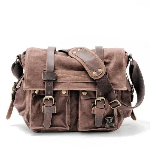 MUCHUAN Canvas Leather Messenger Bag Laptop Briefcase