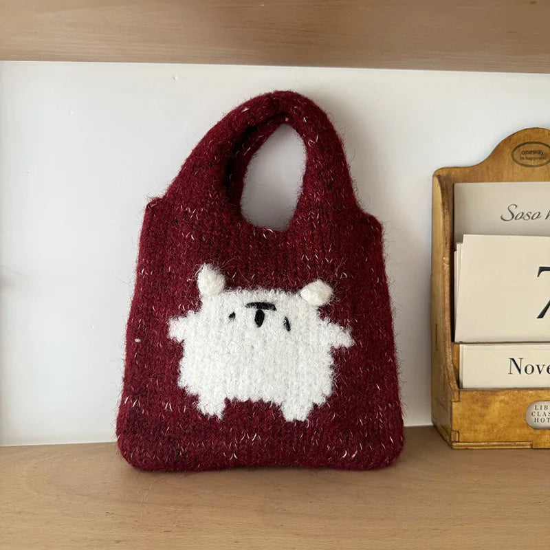 Women's Knitted Cartoon Crochet Tote Bag - Cute Compact Lipstick Phone Pouch