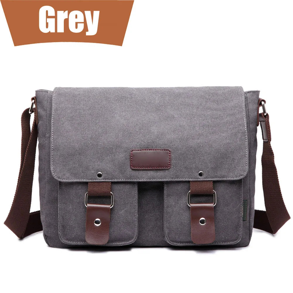 Men's Canvas Shoulder Bag Large Capacity Crossbody Messenger Travel Satchel