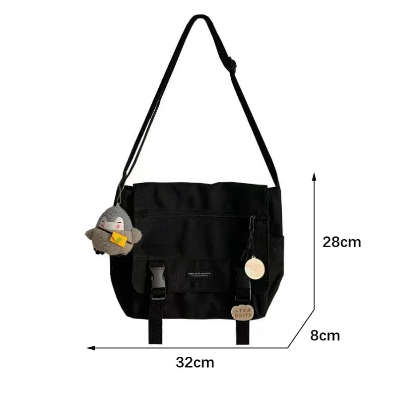 Harajuku Versatile Canvas Women Crossbody Bags Solid Color Flip Casual Handbag Shoulder Bags Teen Girls Messenger Bag Satchels