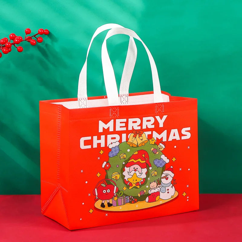 Christmas Santa Claus Print Non-woven Gift Bag Waterproof Eco-friendly Shopping Bag