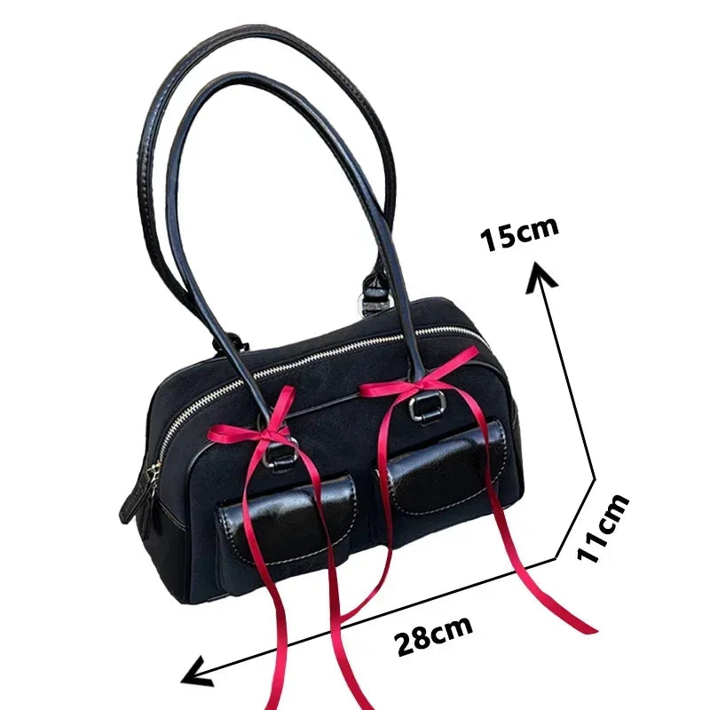 PU Leather Double Pocket Shoulder Bag for Women - Large Capacity Handbag