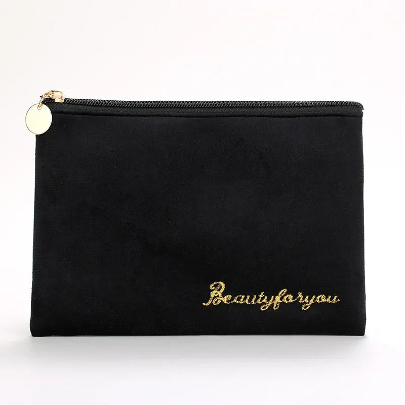 Plush Makeup Bag Cosmetic Bag for Women Zipper Large Solid Color Travel Toiletry Bag Travel Make Up Beauty Washing Pouch