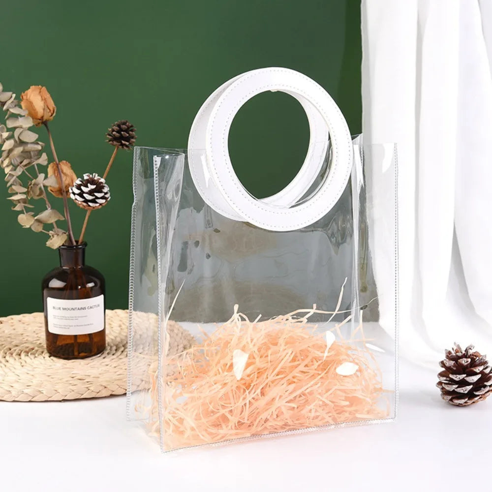 Clear PVC Tote Bag with Round Handle - Transparent Waterproof Gift Bag