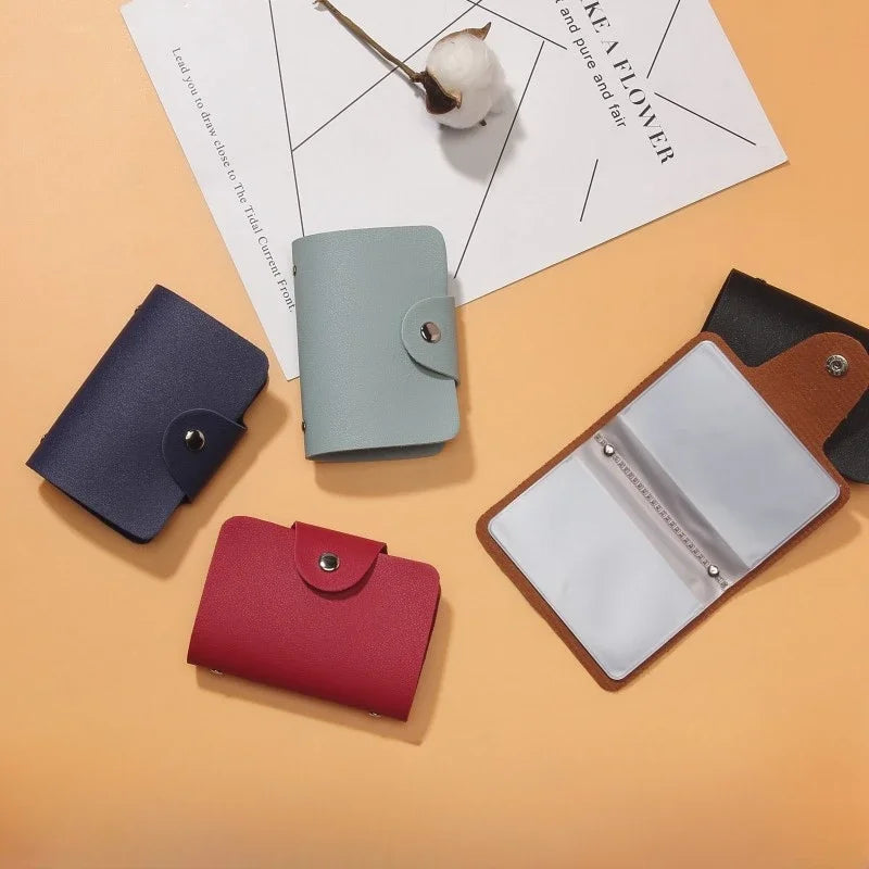 New 24 Slots Bits Card Holder Bag Simple Solid Color Pocket Case Women Men Credit ID Card Organizer Leather Cardholder Wallet