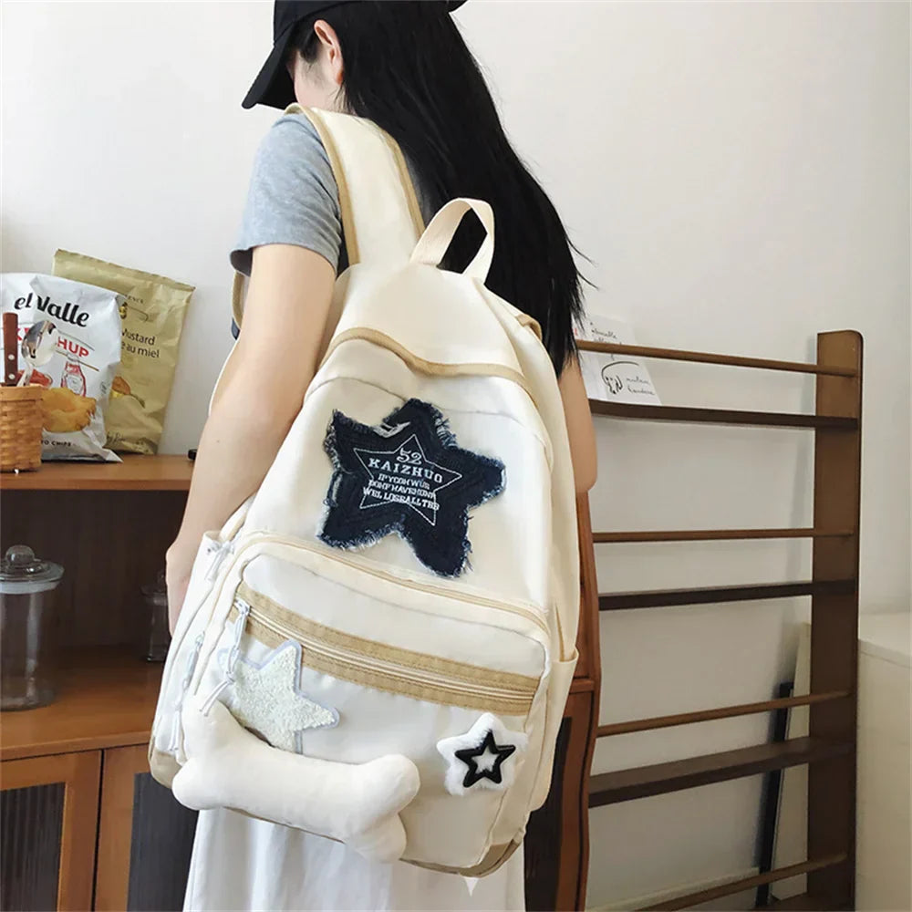 Y2K Kawaii Star Embroidery Canvas Backpack Large Capacity Schoolbag