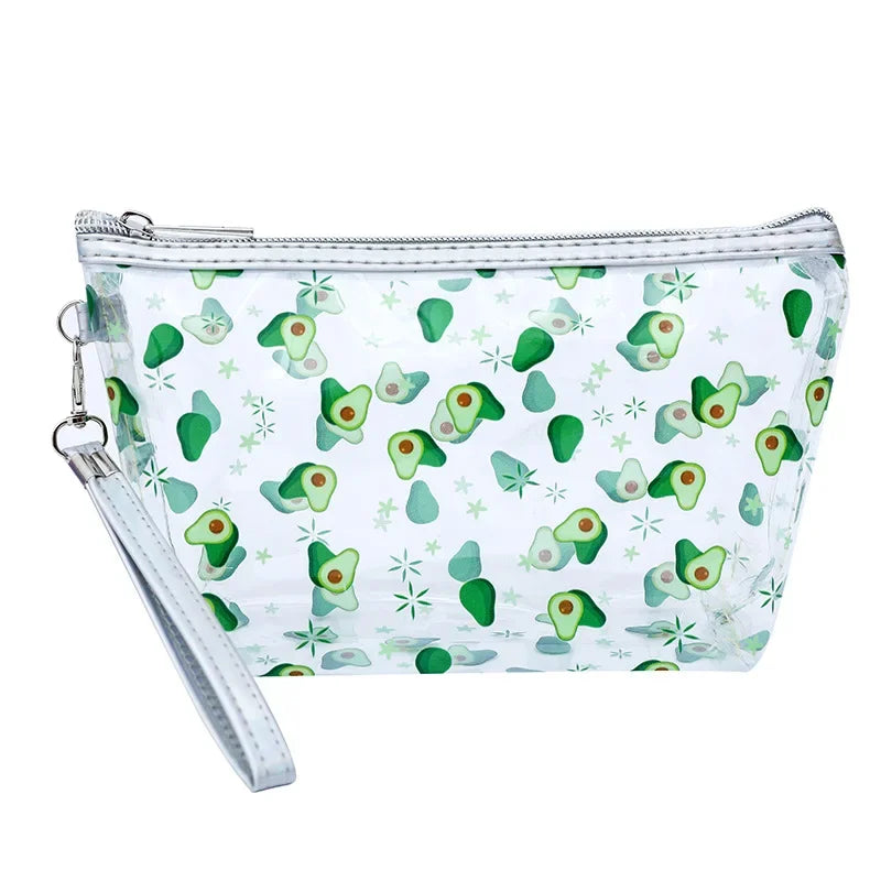 Kawaii Cute Transparent Cosmetic Bag Large Capacity Portable Fruit Pattern Pencil Case Makeup Storage Bag Make Up Organizer Bag