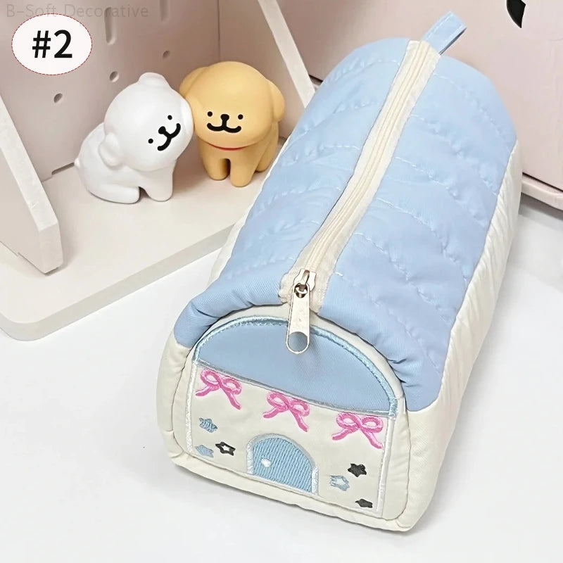 Cute House Shaped Cosmetic Pouch Women Zipper Large Cosmetic Bag Travel Washing Pouch Portable Pencil Case School Supplies 파우치