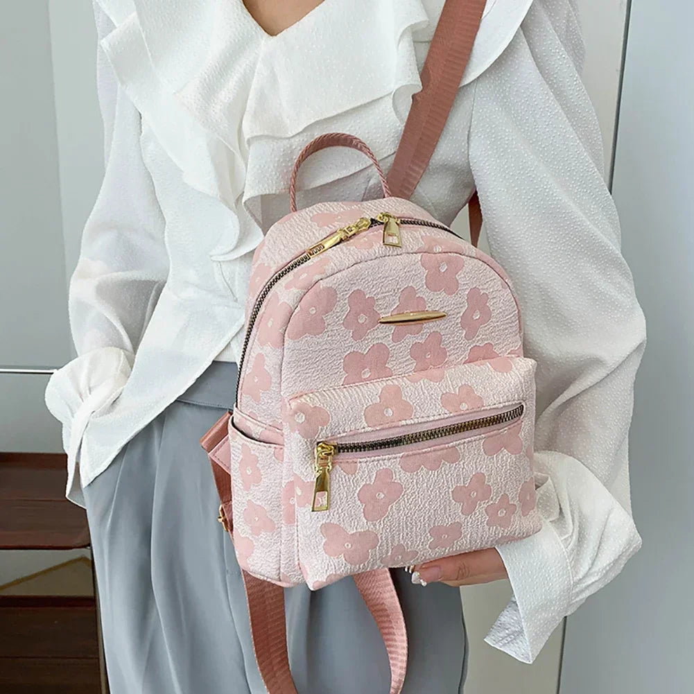 Flower Print Mini Canvas Backpack for Women and Girls