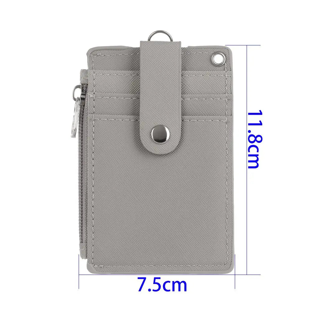 Portable PU Leather Coin Purse Wallet Keychain Office Work Business ID Card Credit Badge Holder Bus Cards Cover Zipper Pocket