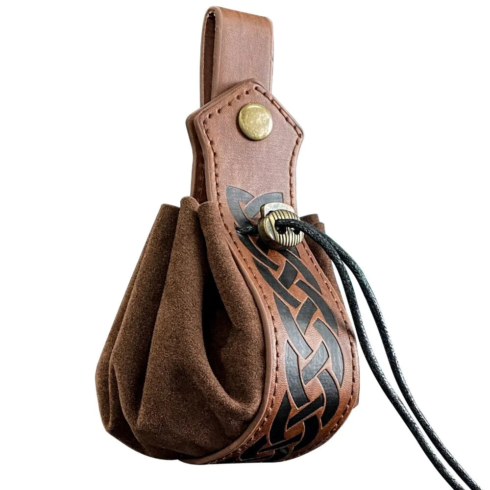 Retro Medieval Viking Coin Small Purse PU Leather Drawstring Props Wallet Portable Waist Belt Pouch Men Money Bag