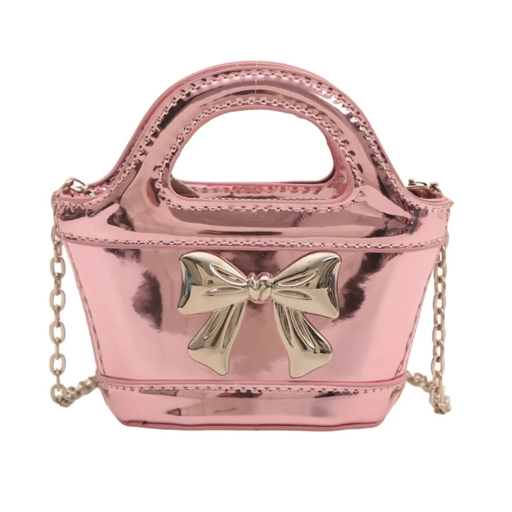 Mini Solid Color PU Leather Bowknot Crossbody Bag