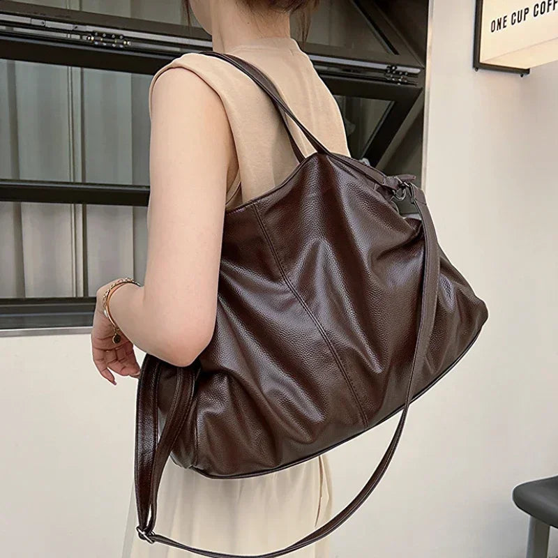 Big Black Shoulder Bags for Women Large Hobo Shopper Bag Solid Color Quality Soft Leather Crossbody Handbag Lady Travel Tote Bag