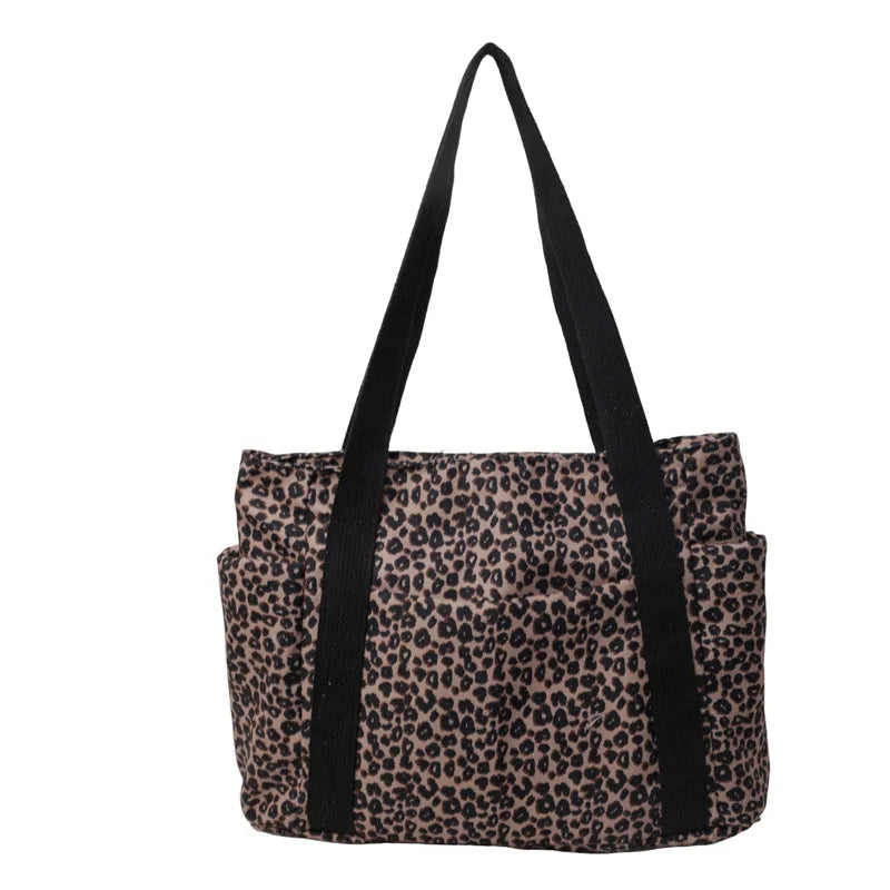 Leopard Canvas Tote Bag Large Capacity Women's Shoulder Handbag