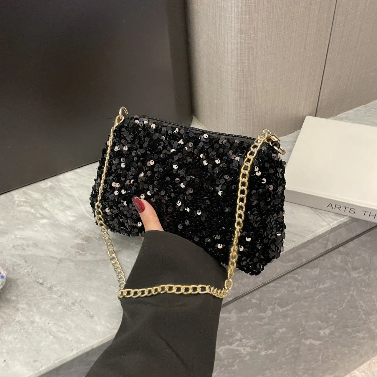 Sequin Crossbody Chain Bag Evening Clutch Handbag