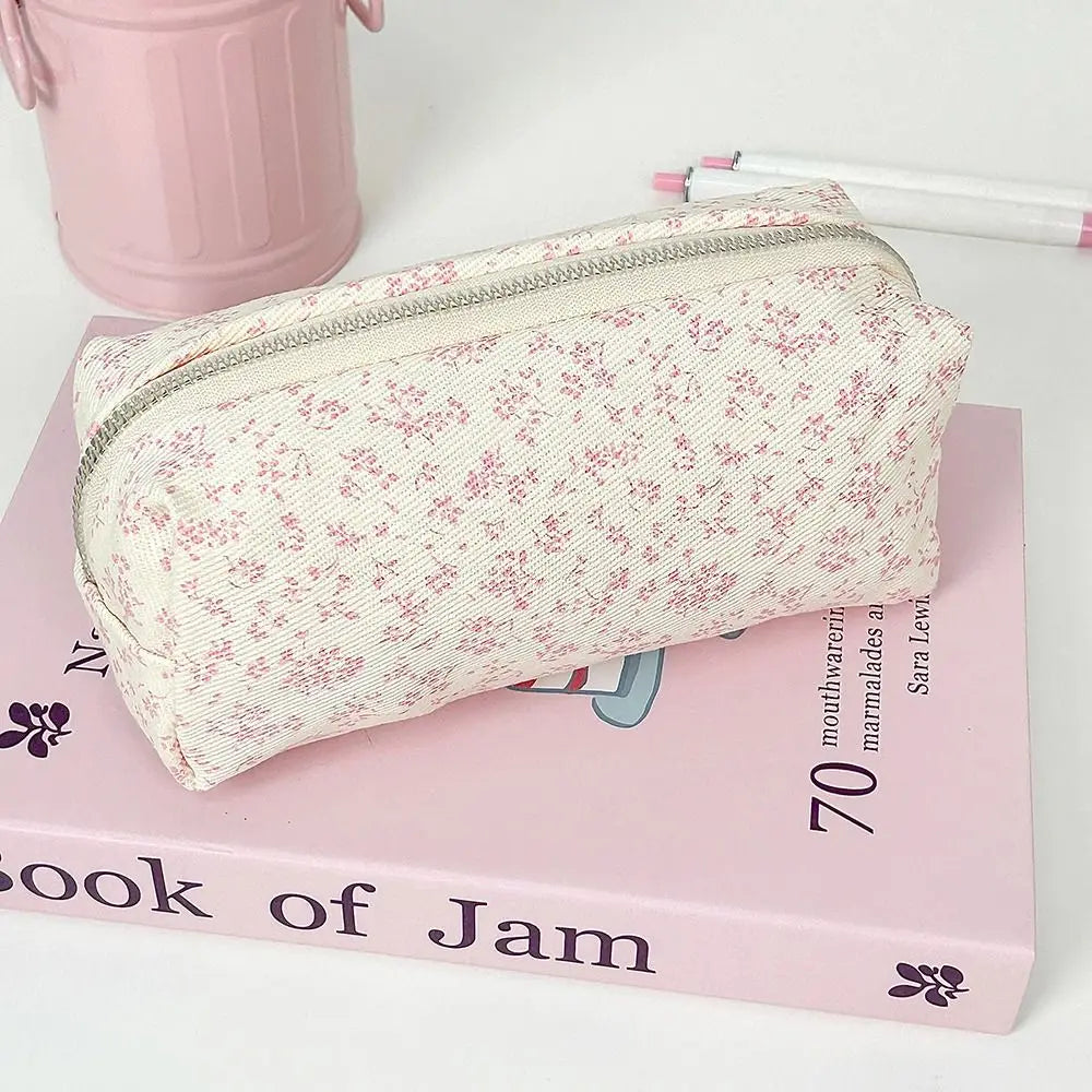 Small Fresh Floral Pen Bag Large Capacity Pencil Case Multifunctional Stationery Storage Bag Student School Organizer Supplies