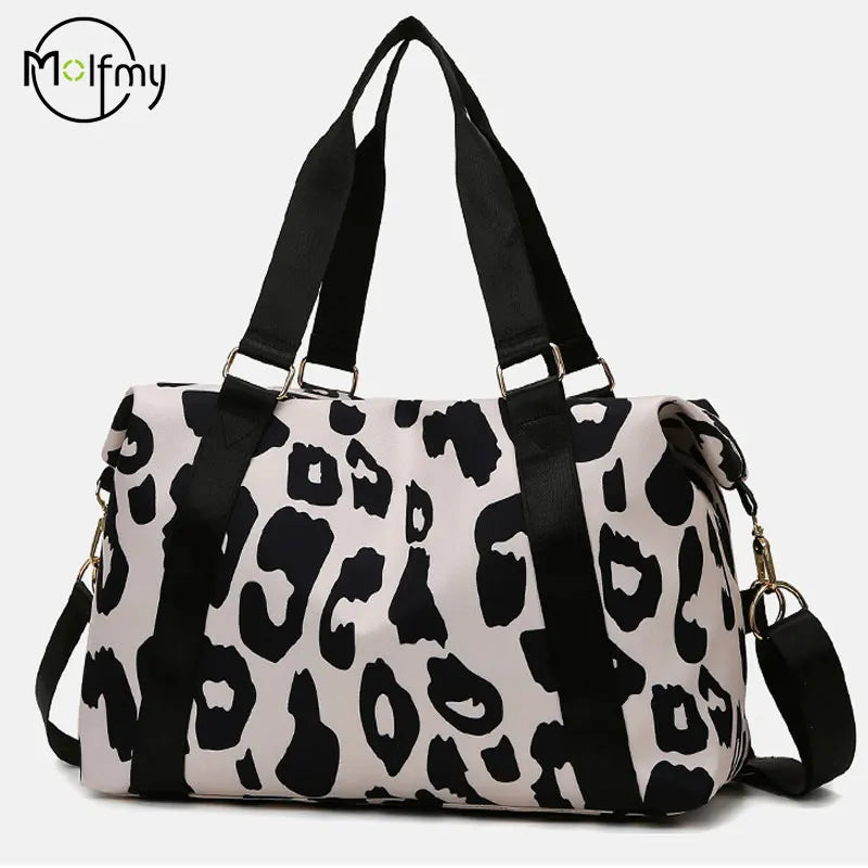 Leopard Print Women's Travel Bag: Wet Dry Shoulder Luggage, Sports Fitness, Beach Backpack