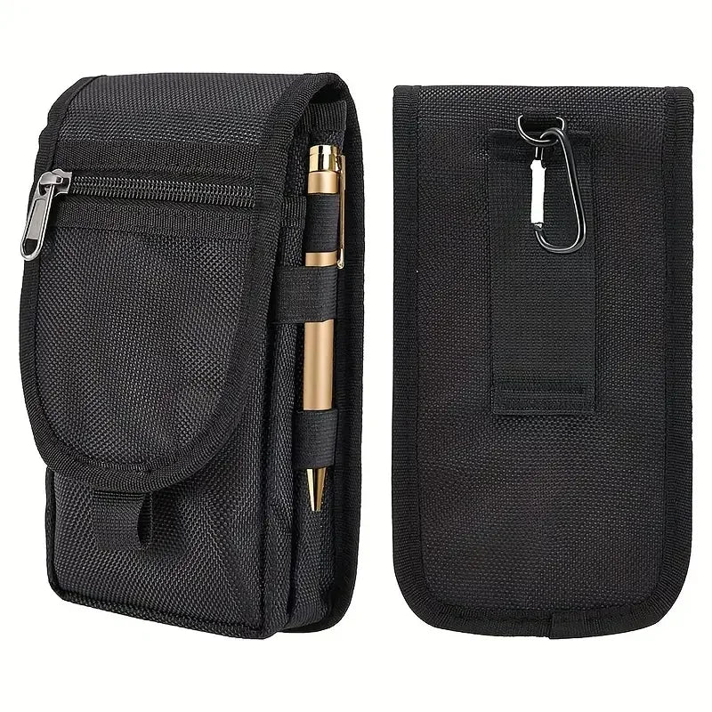 Men's Large Capacity Waist Pouch with Three Compartments for Phone, Wallet, and Pen