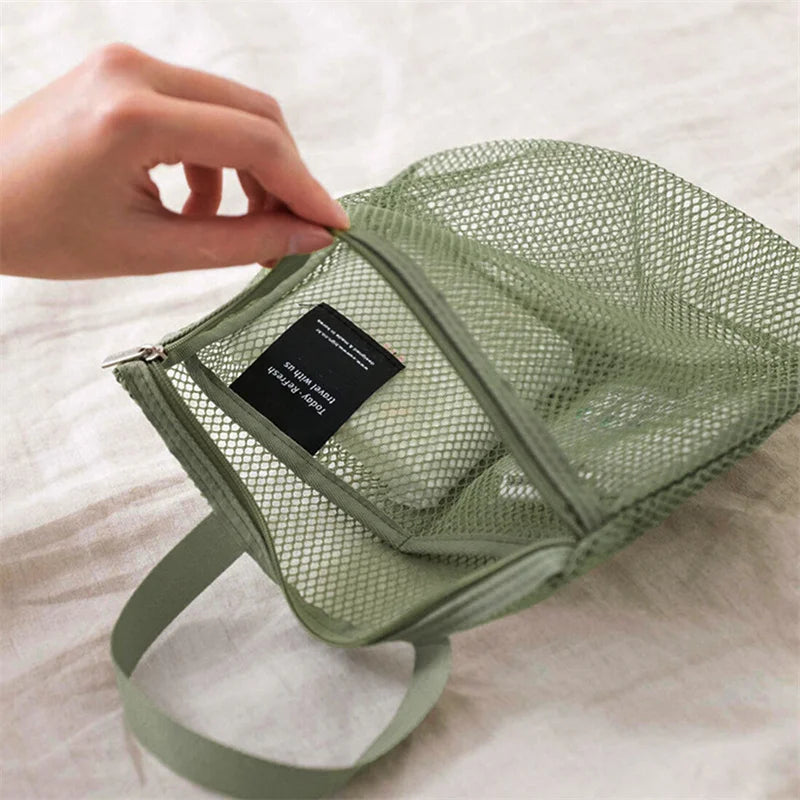 Mesh Makeup Toiletry Storage Bags Handbags Portable Travel Washing Body Shower Tools Organizer Hanging Cosmetic Organizer Pouch