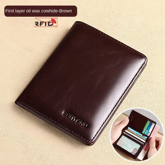 Genuine Leather Rfid Wallet for Men Slim Vertical Wallets Black Thin Short ID Credit Card Holder Minimalist Men's Blue Money Bag