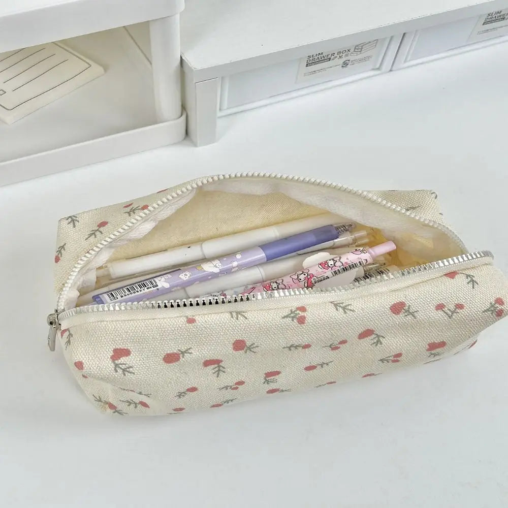 Small Fresh Floral Pen Bag Large Capacity Pencil Case Multifunctional Stationery Storage Bag Student School Organizer Supplies