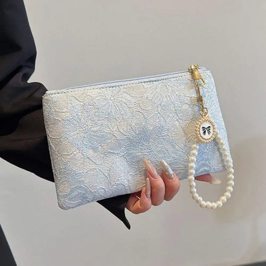 Fashion Elegant Large Capacity Women Wallet Pearl Chain Lace Coin Purse Clutch Bag Storage Bag Party Bag