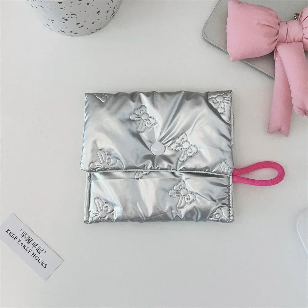 Waterproof Silver Love Bow Pattern Cute Coin Purse Small Clutch Coin Wallet Lady Girls Earphone Coin Key Money Storage Bag Pouch