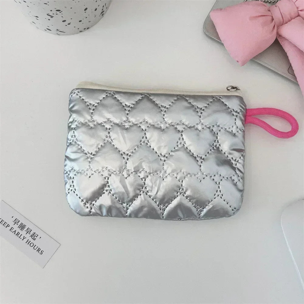 Korean PU Love Bow Cosmetic Bag Makeup Pouch Travel Cosmetic Organizer Pocket Multi-function Makeup Lipstick Storage Bag Handbag